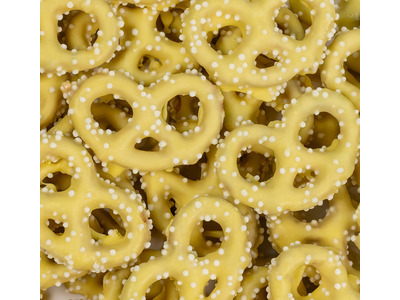 Lemon Coconut Yogurt Covered Pretzels with White Nonpareils 15lb