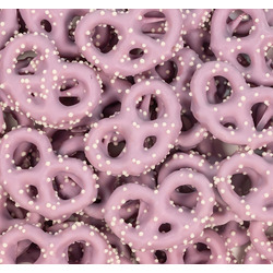 Blackberry Cobbler Yogurt Covered Pretzels with White Nonpareils 15lb